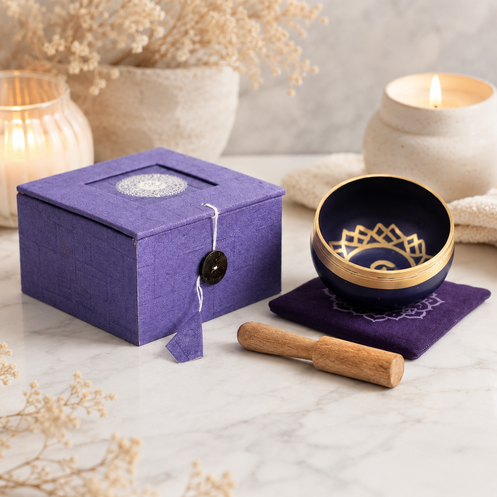 Crown Chakra Singing Bowl for Meditation - Authentic Indian Brass Sound Therapy Bowl (8x8x5 cm)