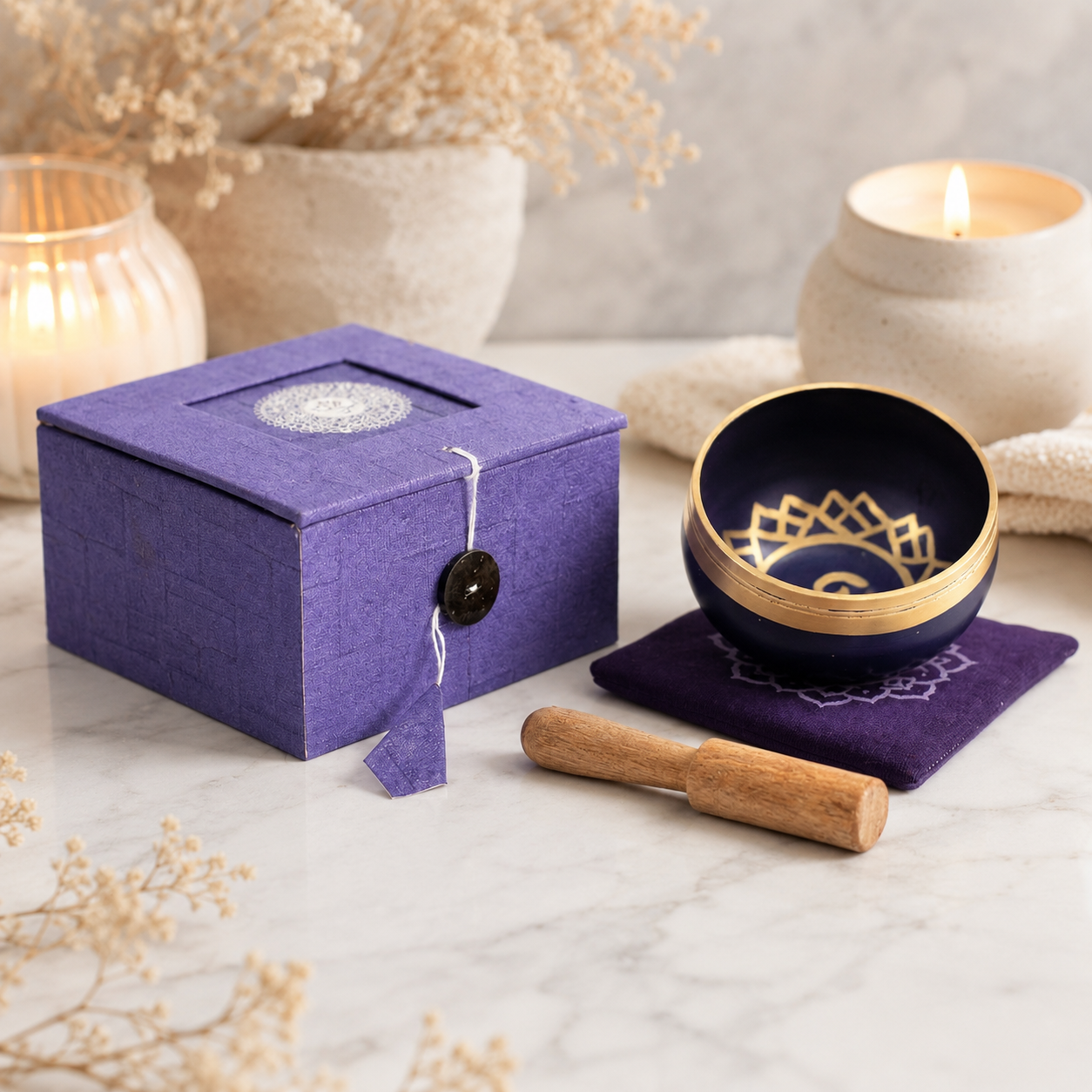 Crown Chakra Singing Bowl for Meditation - Authentic Indian Brass Sound Therapy Bowl (8x8x5 cm)