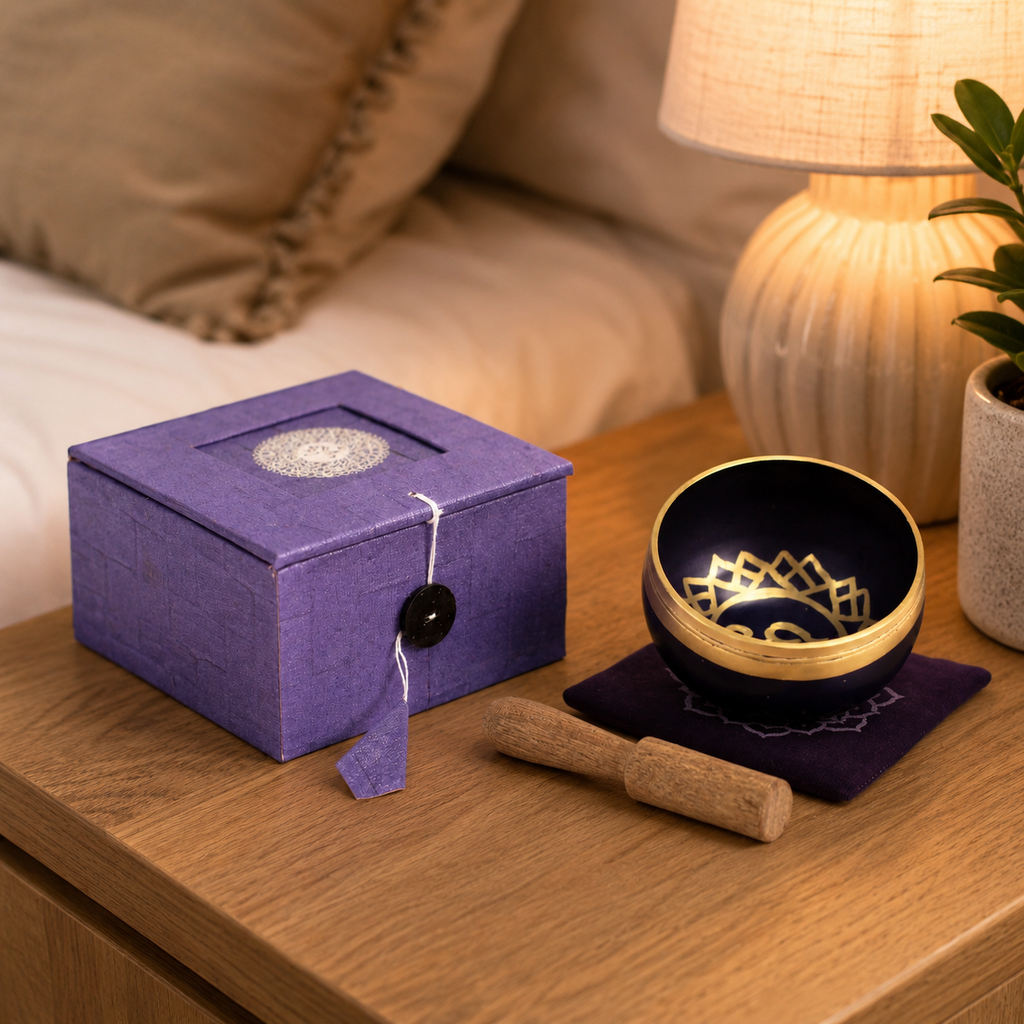 Crown Chakra Singing Bowl for Meditation - Authentic Indian Brass Sound Therapy Bowl (8x8x5 cm)