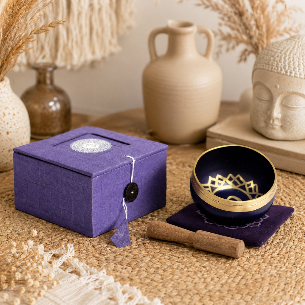 Crown Chakra Singing Bowl for Meditation - Authentic Indian Brass Sound Therapy Bowl (8x8x5 cm)