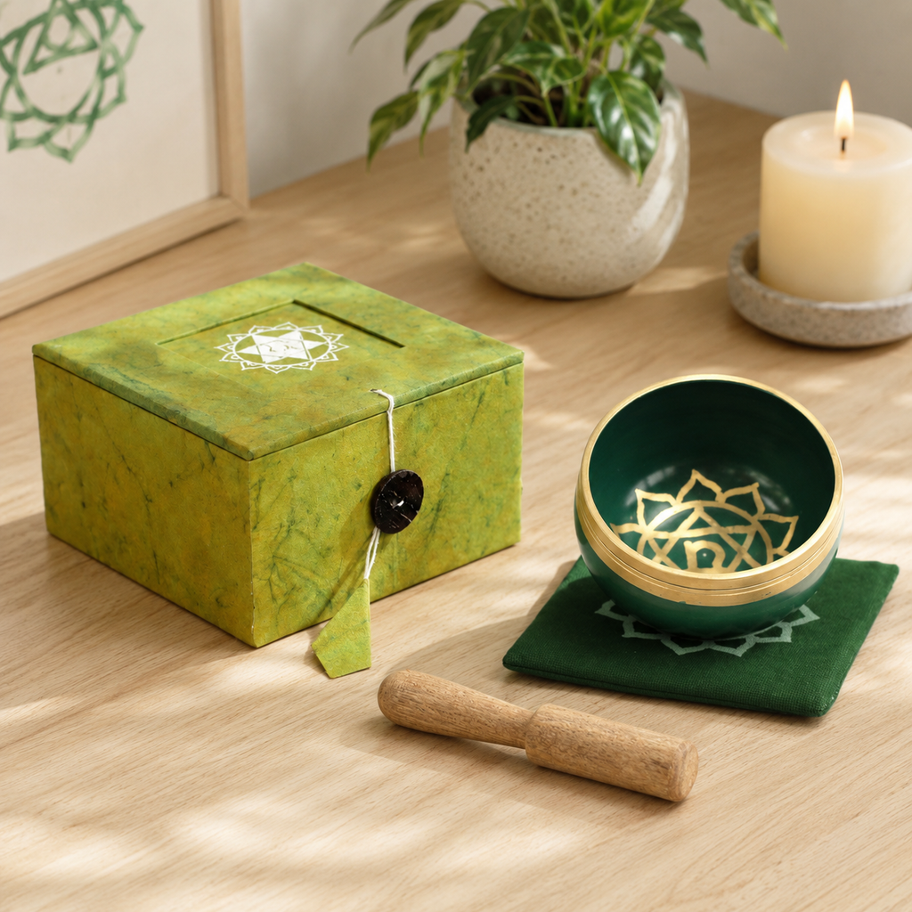Heart Chakra Singing Bowl for Meditation - Authentic Indian Brass Sound Therapy Bowl (8x8x5 cm)