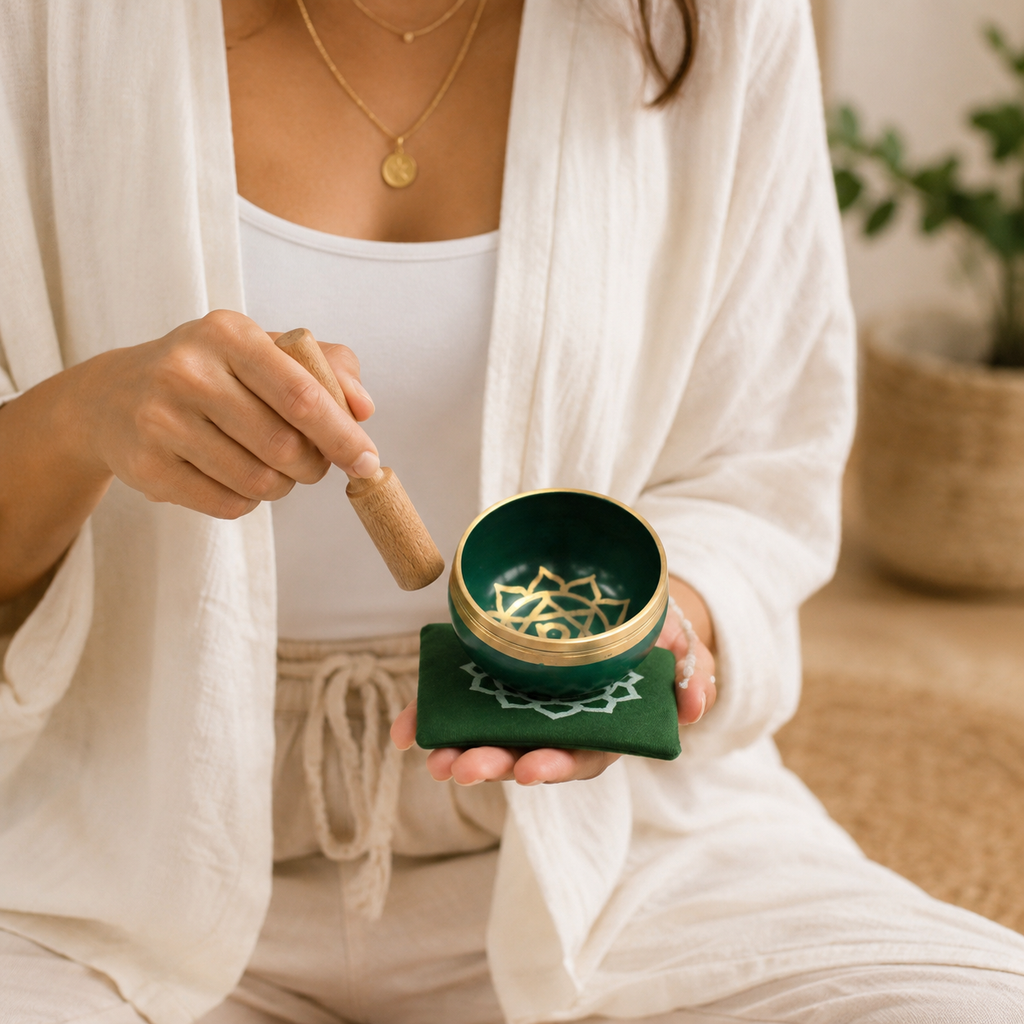 Heart Chakra Singing Bowl for Meditation - Authentic Indian Brass Sound Therapy Bowl (8x8x5 cm)