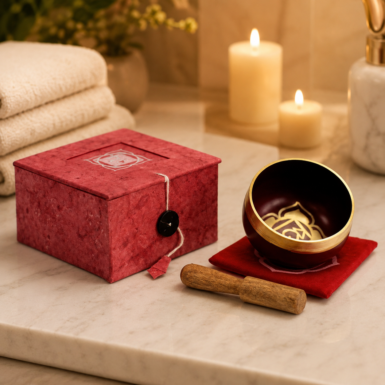 Root Chakra Singing Bowl for Meditation - Authentic Indian Brass Sound Therapy Bowl (8x8x5 cm)