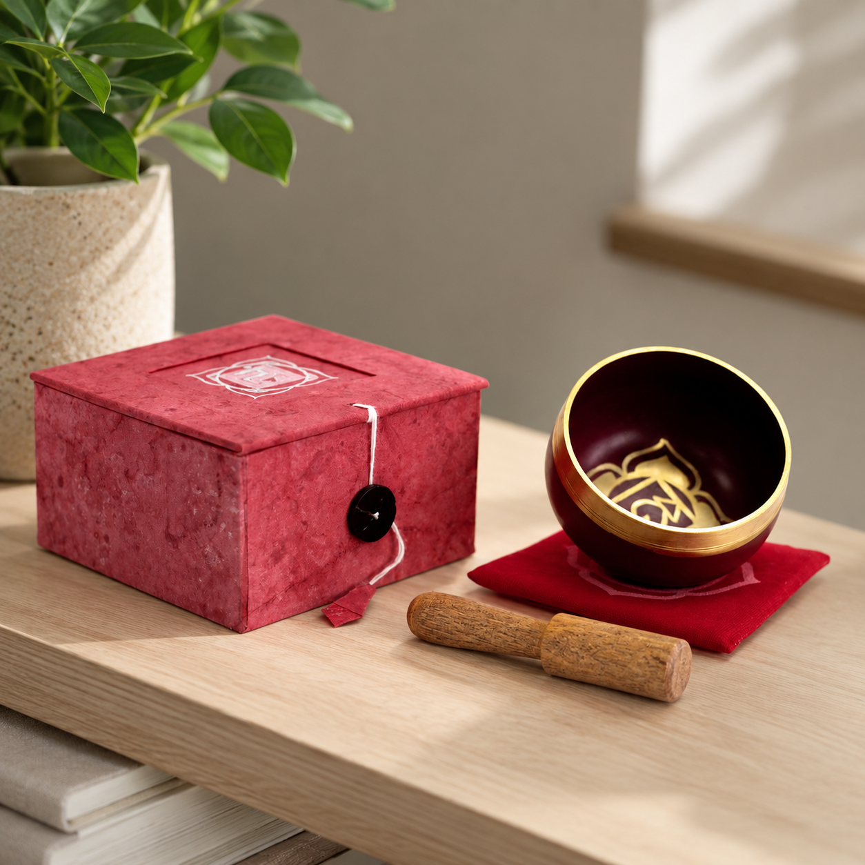 Root Chakra Singing Bowl for Meditation - Authentic Indian Brass Sound Therapy Bowl (8x8x5 cm)
