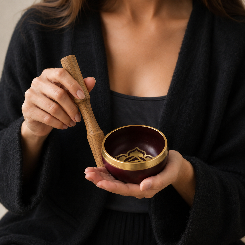 Root Chakra Singing Bowl for Meditation - Authentic Indian Brass Sound Therapy Bowl (8x8x5 cm)