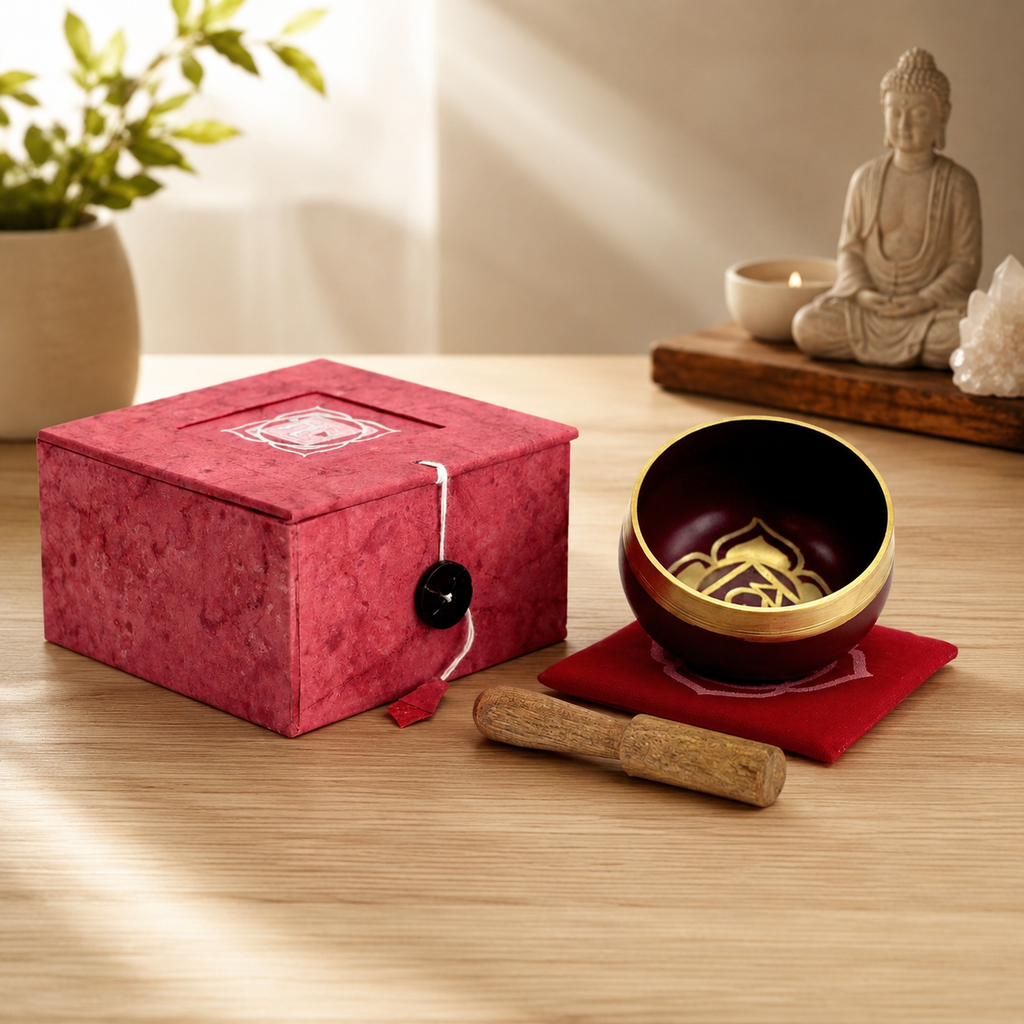Root Chakra Singing Bowl for Meditation - Authentic Indian Brass Sound Therapy Bowl (8x8x5 cm)