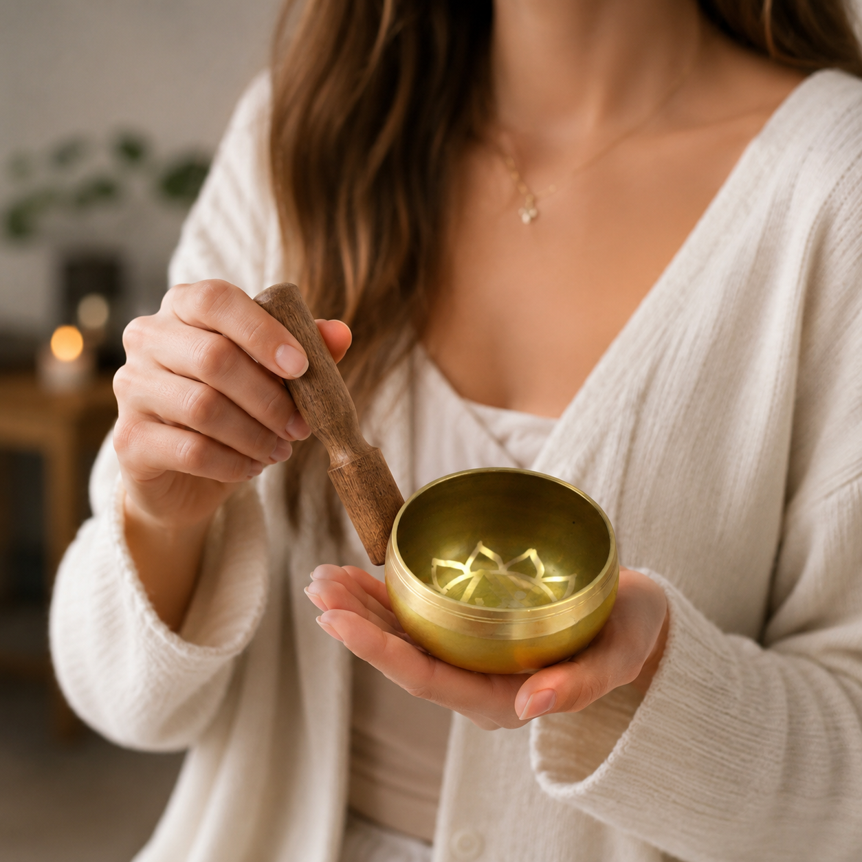 Solar Plexus Chakra Singing Bowl for Meditation - Authentic Indian Brass Sound Therapy Bowl (8x8x5 cm)