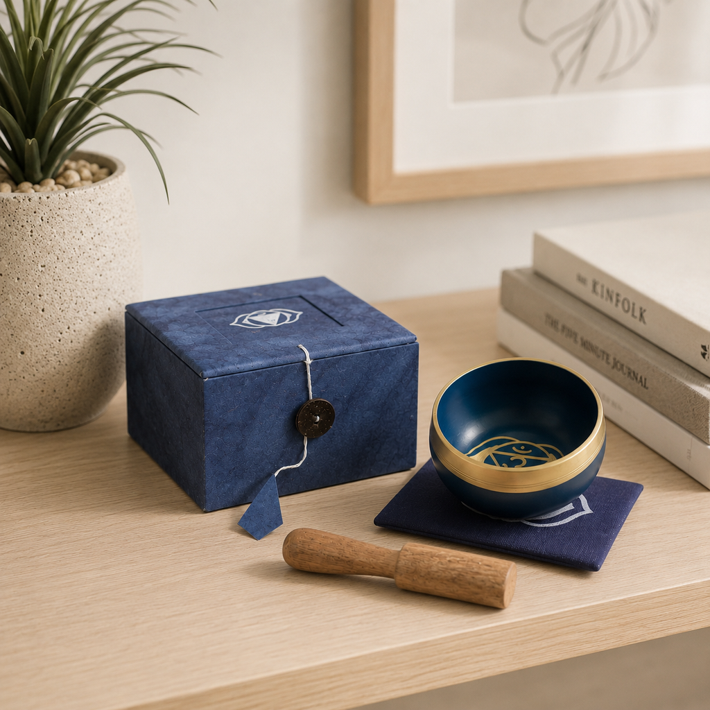 Third Eye Chakra Singing Bowl for Meditation - Authentic Indian Brass Sound Therapy Bowl (8x8x5 cm)