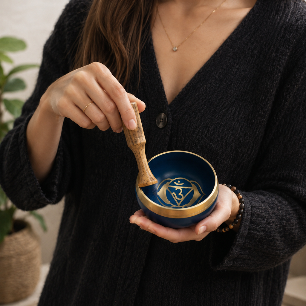 Third Eye Chakra Singing Bowl for Meditation - Authentic Indian Brass Sound Therapy Bowl (8x8x5 cm)
