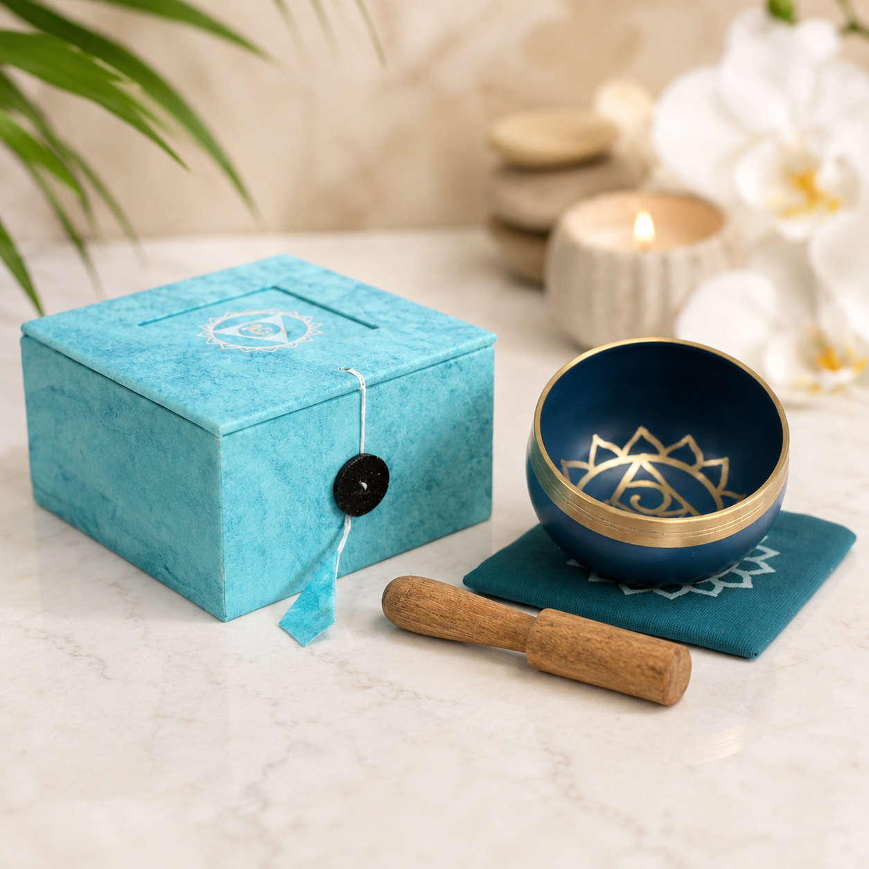 Throat Chakra Singing Bowl for Meditation - Authentic Indian Brass Sound Therapy Bowl (8x8x5 cm)