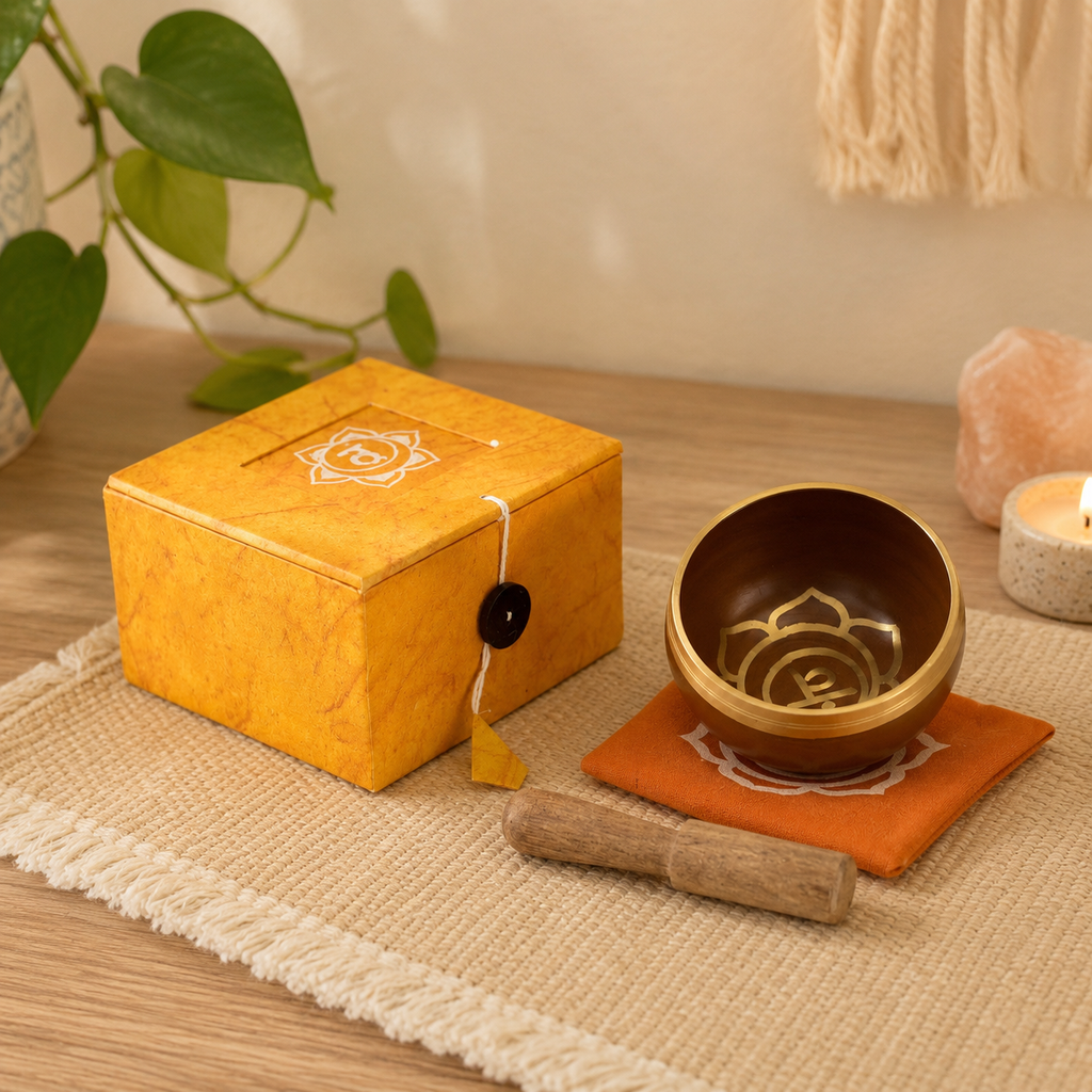 Navel Chakra Singing Bowl for Meditation - Authentic Indian Brass Sound Therapy Bowl (8x8x5 cm)
