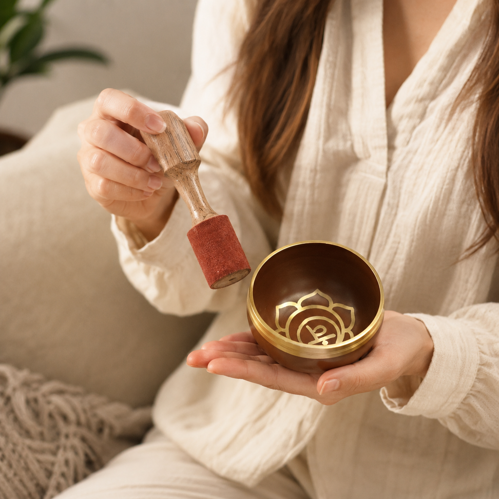 Navel Chakra Singing Bowl for Meditation - Authentic Indian Brass Sound Therapy Bowl (8x8x5 cm)