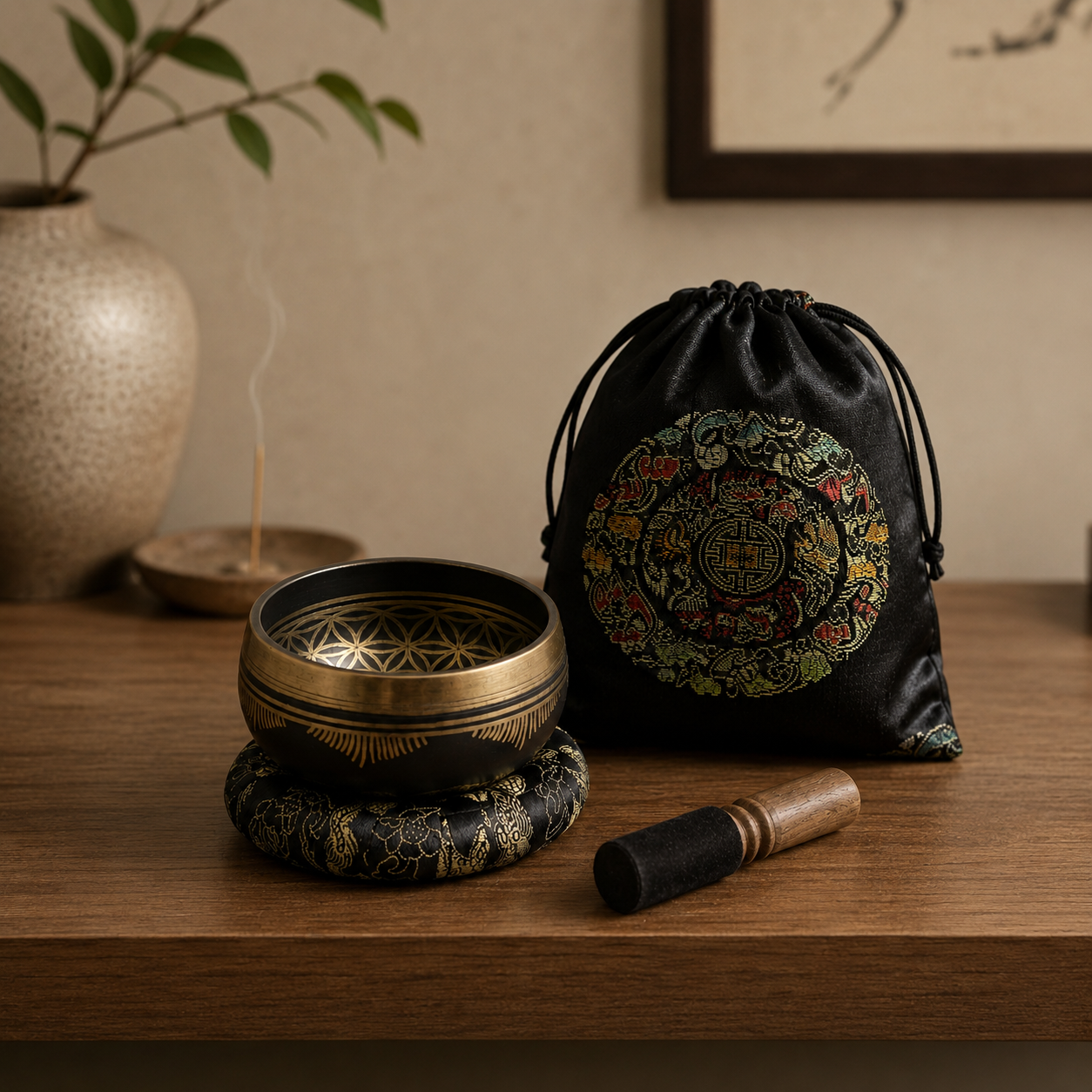 Authentic Flower of Life Singing Bowl Set - 9cm Brass Meditation Bowl 715 Hz - Nepal 4