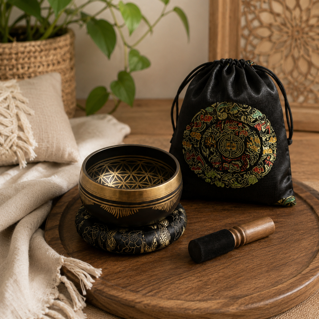 Authentic Flower of Life Singing Bowl Set - 9cm Brass Meditation Bowl 715 Hz - Nepal 5