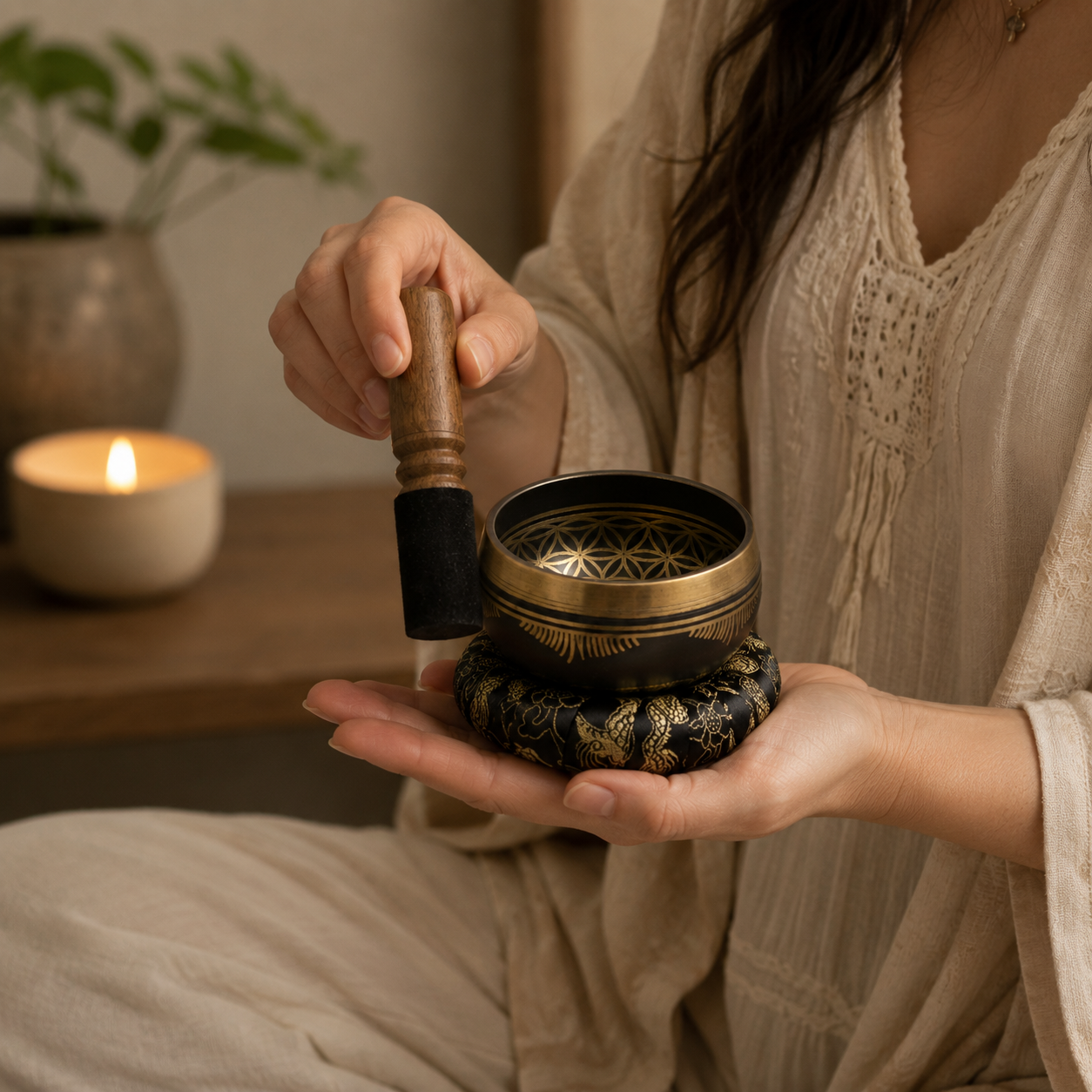 Authentic Flower of Life Singing Bowl Set - 9cm Brass Meditation Bowl 715 Hz - Nepal 6