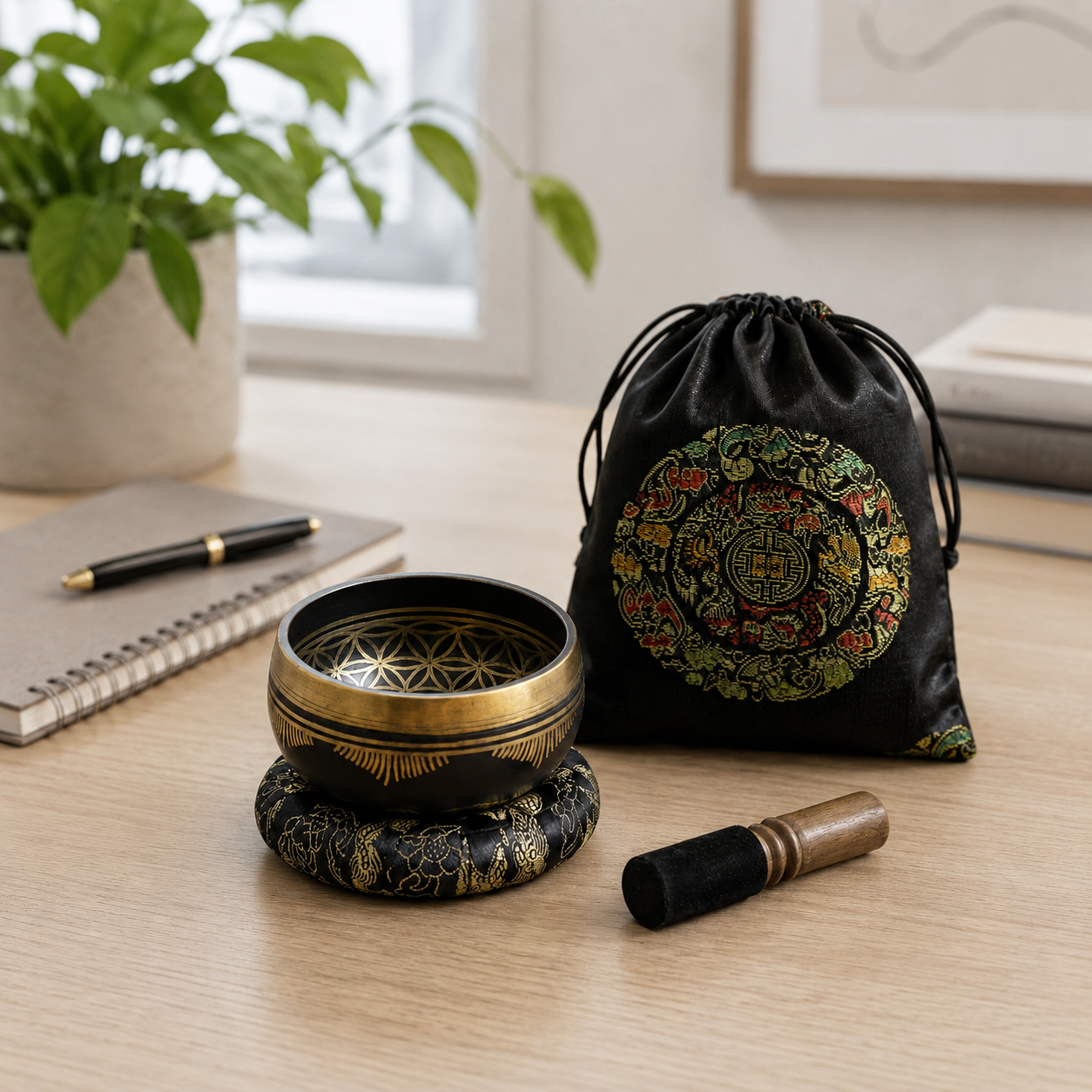 Authentic Flower of Life Singing Bowl Set - 9cm Brass Meditation Bowl 715 Hz - Nepal 3