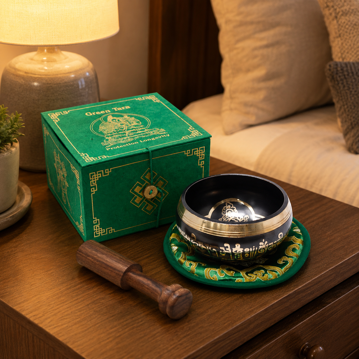 Green Tara Singing Bowl Set 10cm (min 380gm)