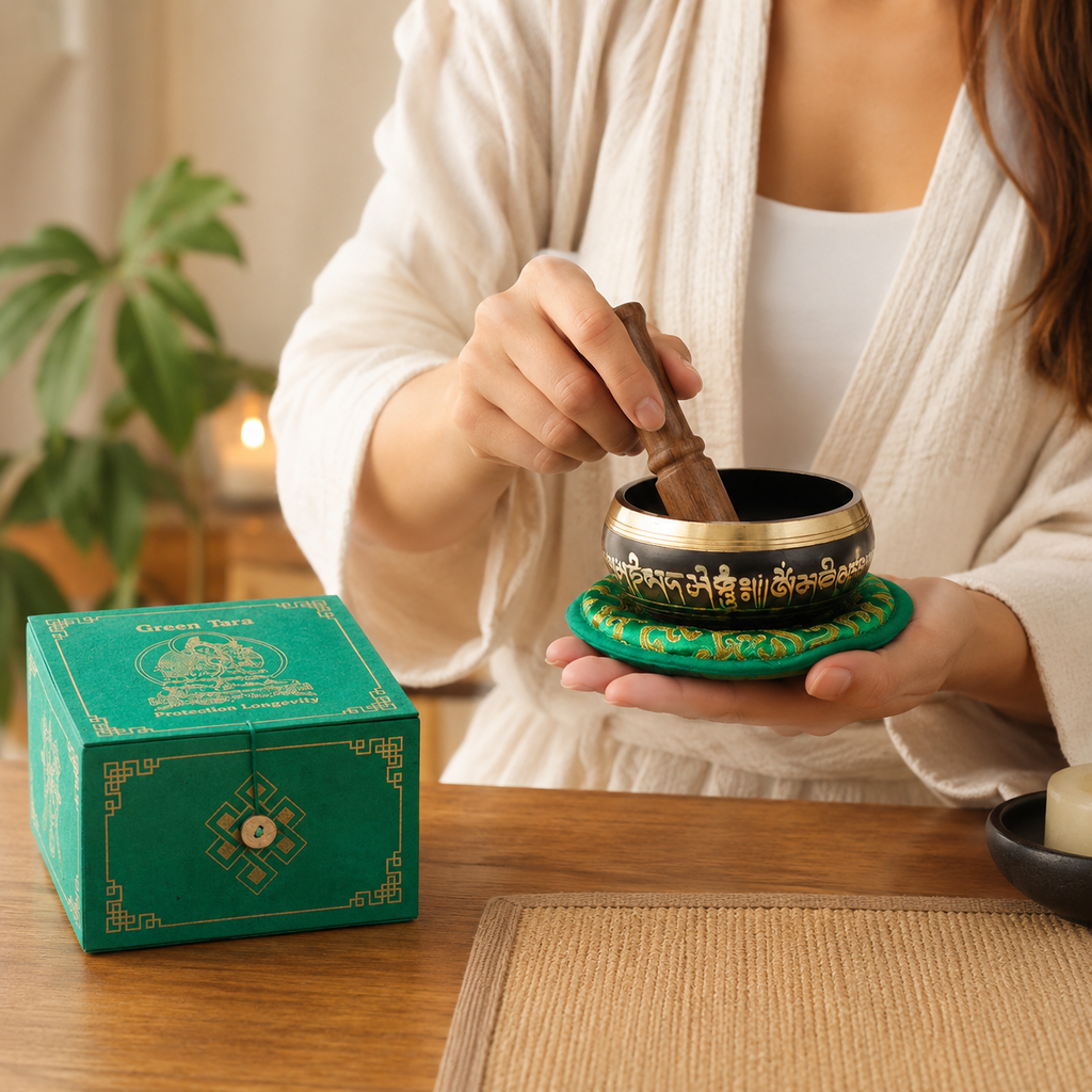 Green Tara Singing Bowl Set 10cm (min 380gm)