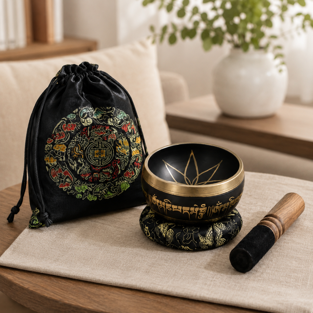 Authentic Lotus Flower Singing Bowl Set - 9cm Brass Meditation Bowl 659 Hz - Nepal 4