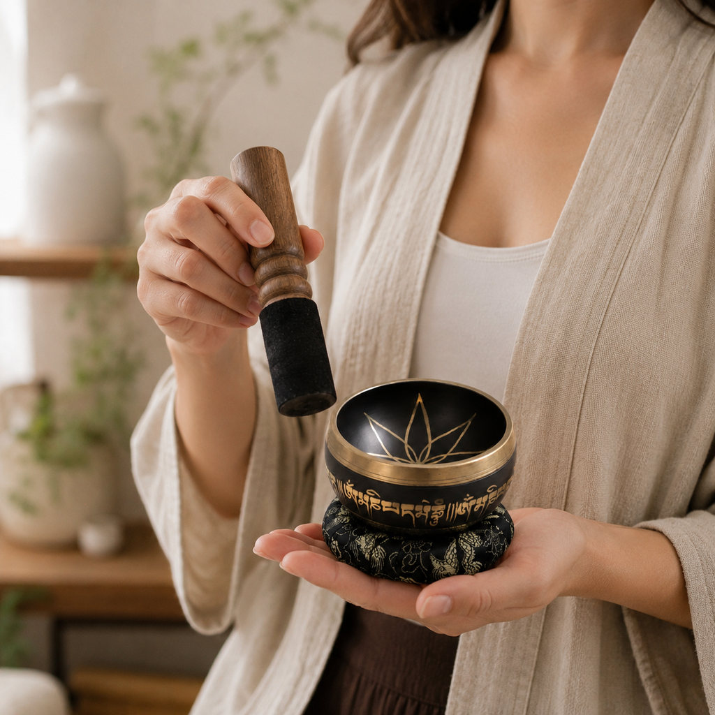 Authentic Lotus Flower Singing Bowl Set - 9cm Brass Meditation Bowl 659 Hz - Nepal5