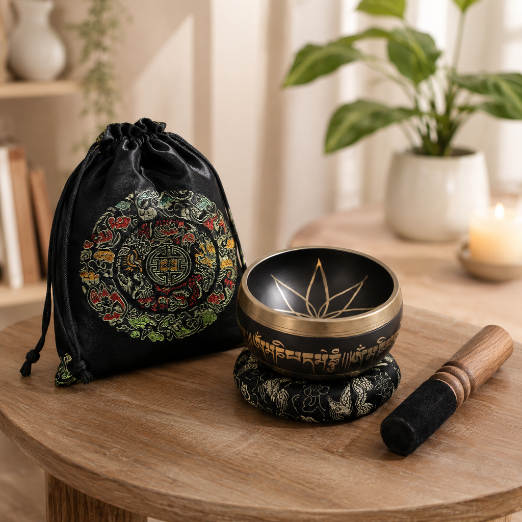 Authentic Lotus Flower Singing Bowl Set - 9cm Brass Meditation Bowl 659 Hz - Nepal 6