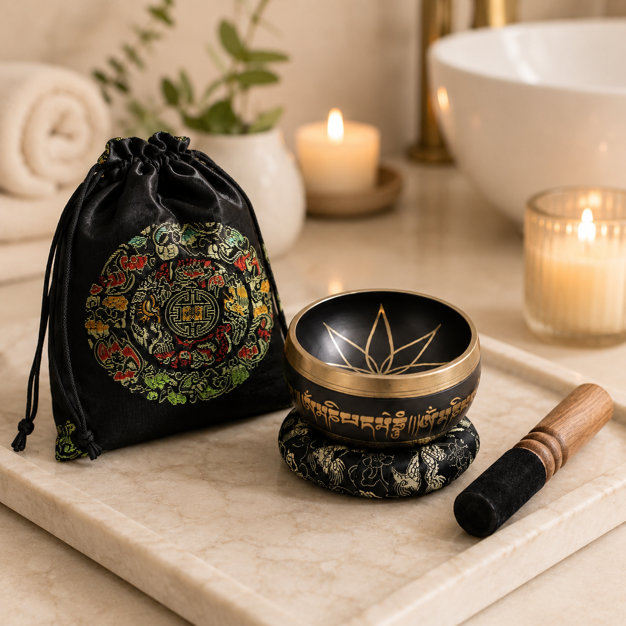 Authentic Lotus Flower Singing Bowl Set - 9cm Brass Meditation Bowl 659 Hz - Nepal 7