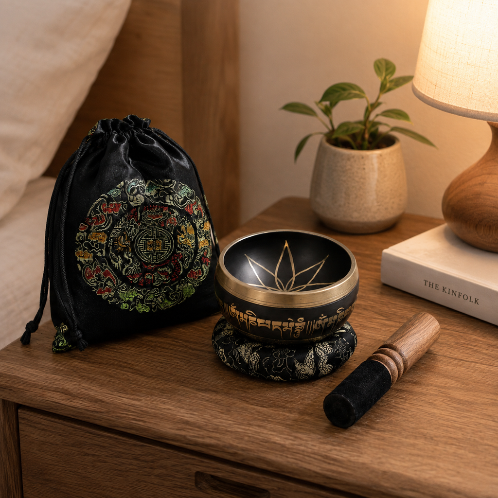 Authentic Lotus Flower Singing Bowl Set - 9cm Brass Meditation Bowl 659 Hz - Nepal 8