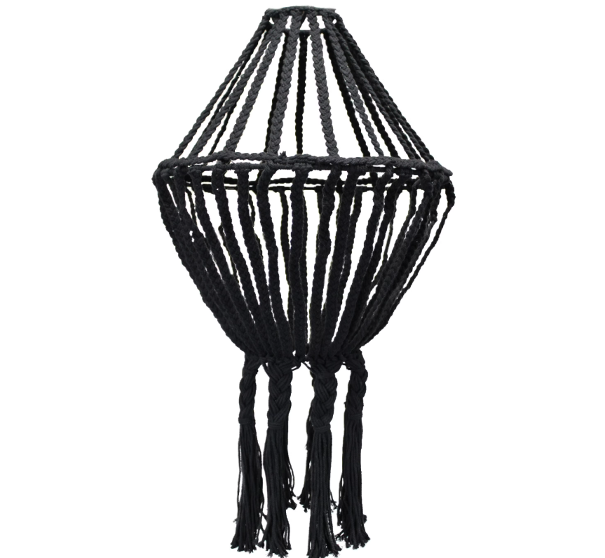 Large Macrame Drop Chandelier – Black Woven Boho Light Shade (80cm)
