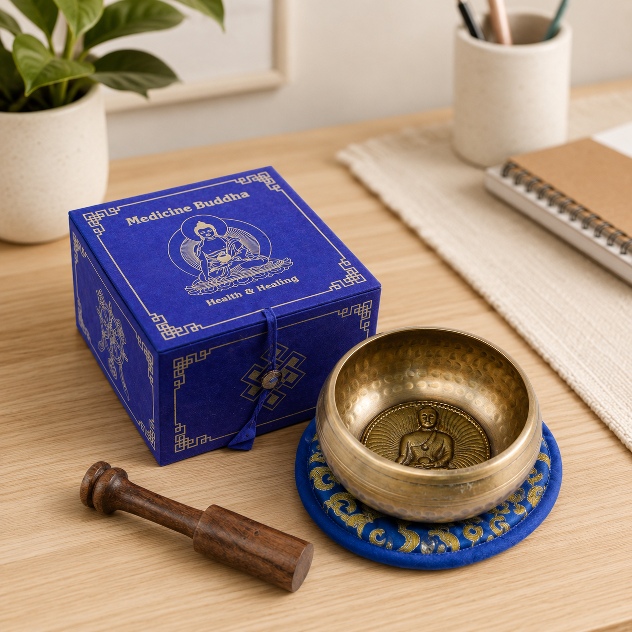 Medicine Buddha Singing Bowl Set 10cm (min 500gm)