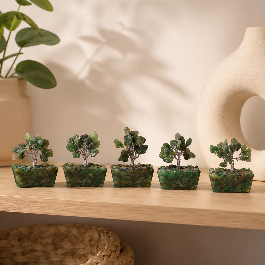 Mini Gemstone Tree On Orgonite Base - Green Aventurine (15 stones)