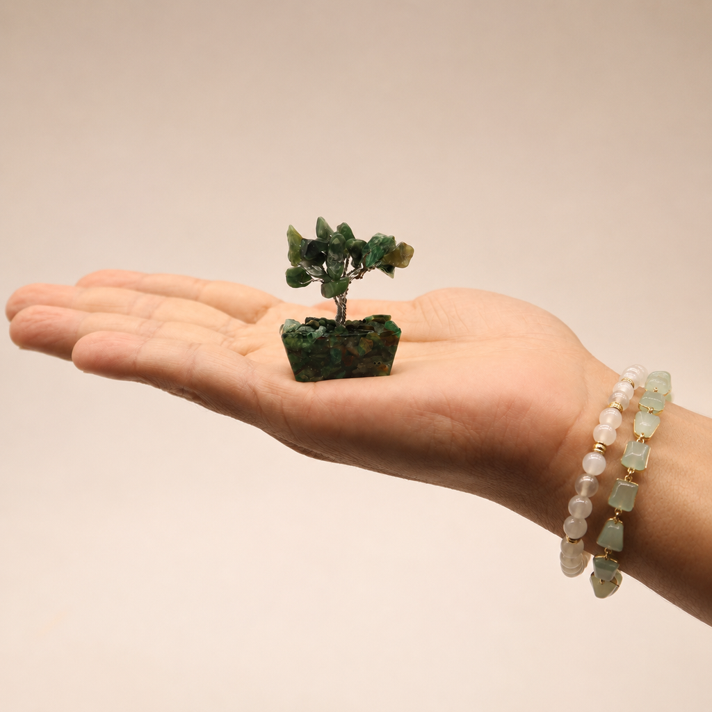 Mini Gemstone Tree On Orgonite Base - Green Aventurine (15 stones)