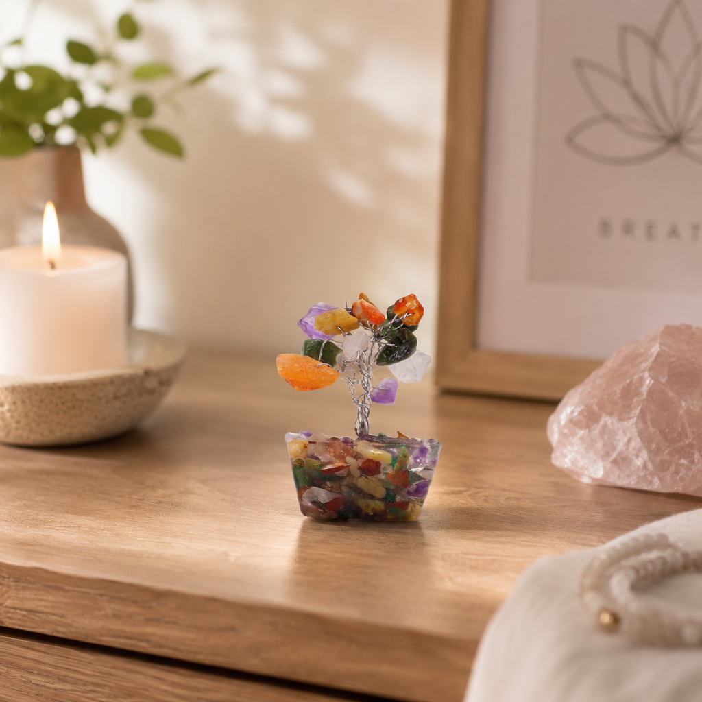 Mini Gemstone Tree on Orgonite Base - Multi Stones (15 stones)