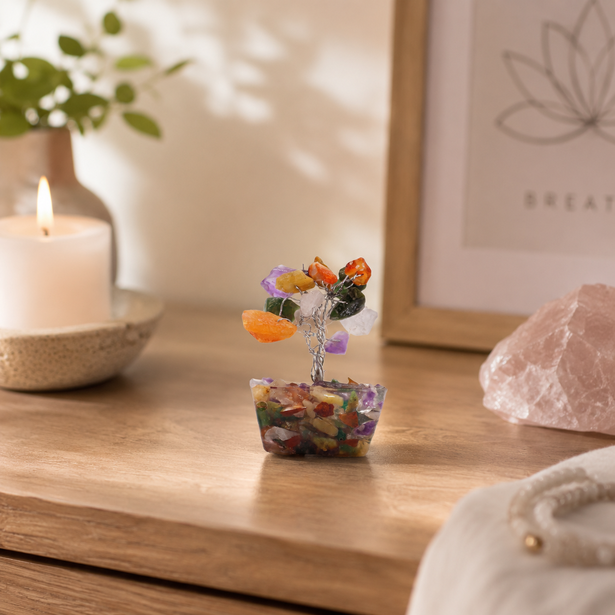 Mini Gemstone Tree on Orgonite Base - Multi Stones (15 stones)
