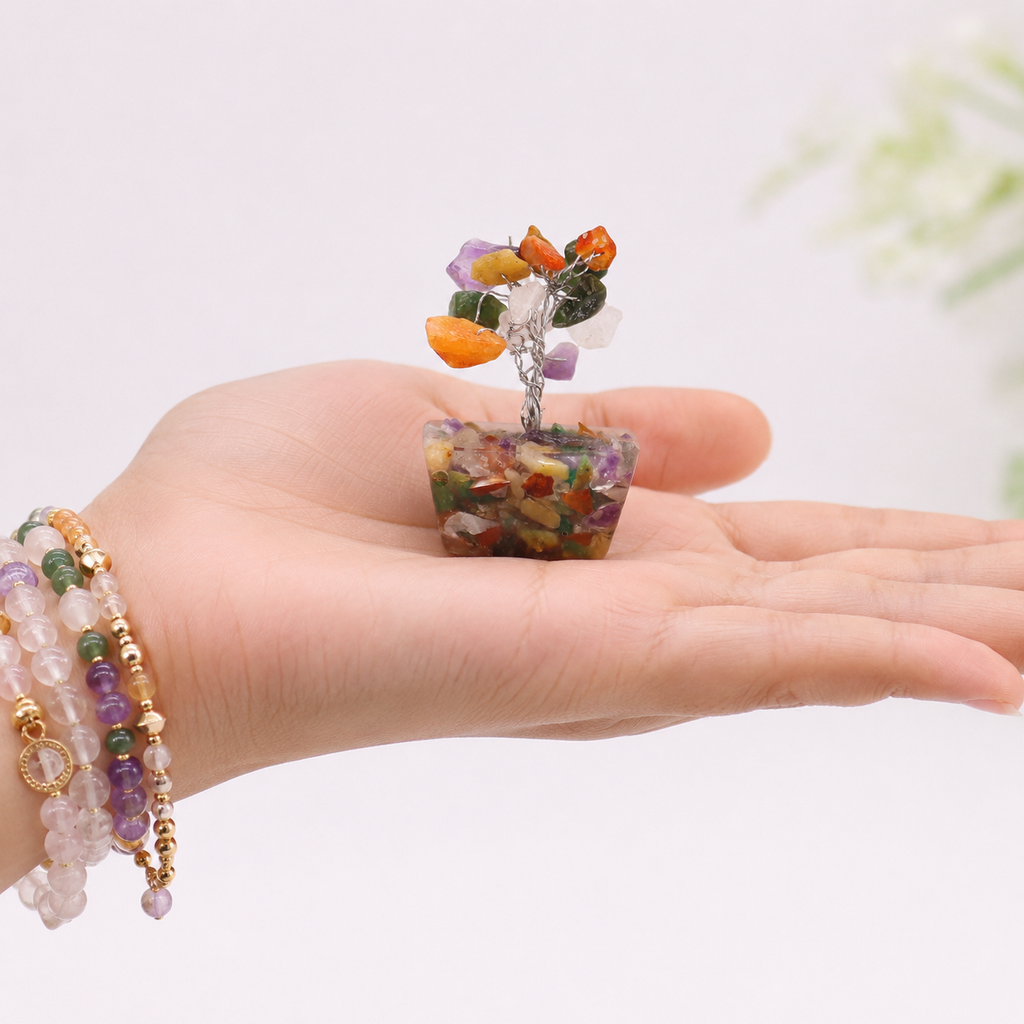 Mini Gemstone Tree on Orgonite Base - Multi Stones (15 stones)