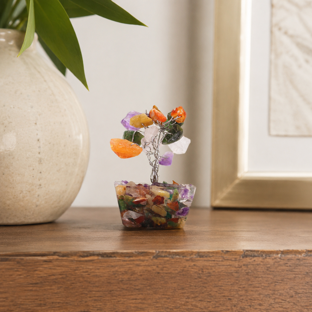 Mini Gemstone Tree on Orgonite Base - Multi Stones (15 stones)