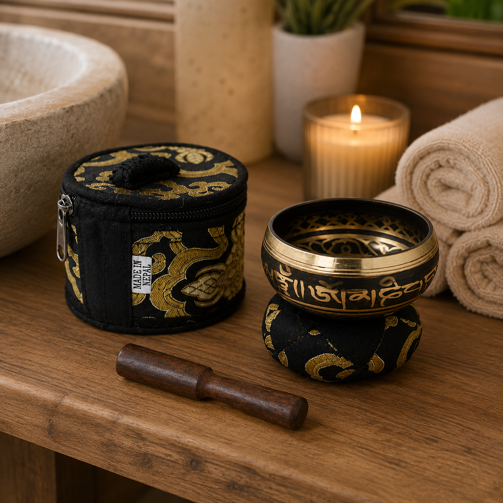 Mini Singing Bowl Gift Set 6x8 (cm) Black, Brass from Nepal (8)