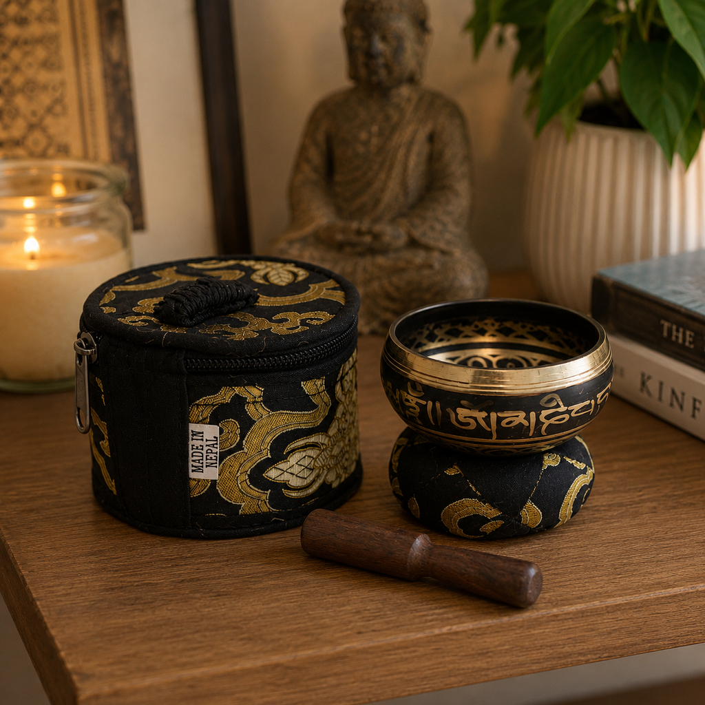 Mini Singing Bowl Gift Set 6x8 (cm) Black, Brass from Nepal (6)