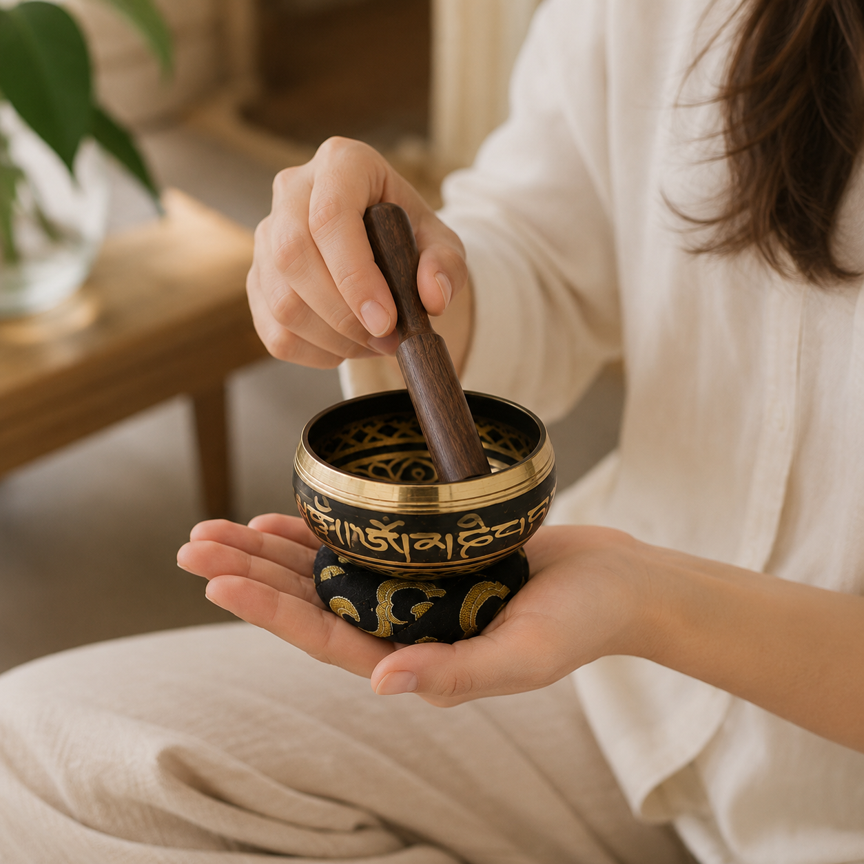Mini Singing Bowl Gift Set 6x8 (cm) Black, Brass from Nepal (3)