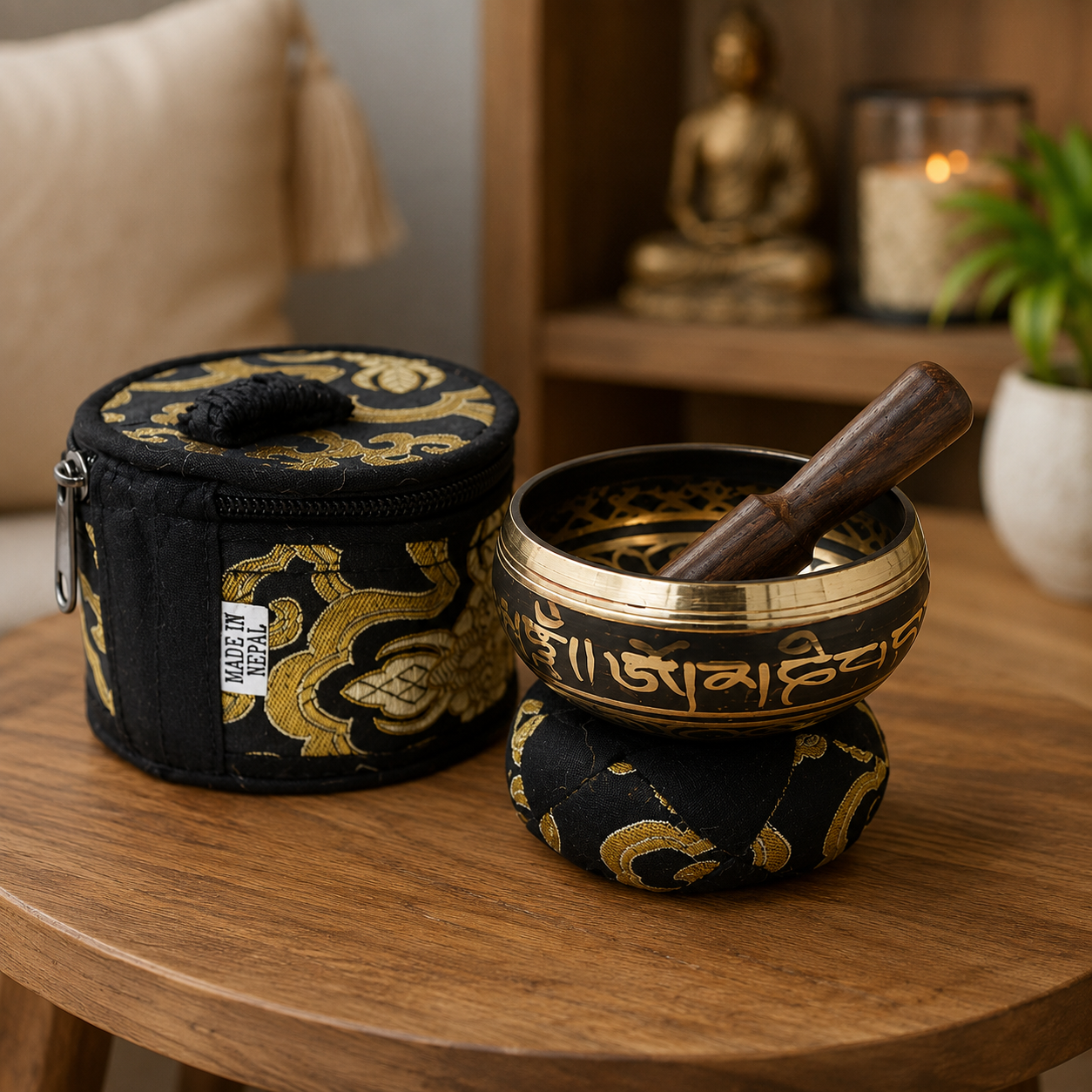 Mini Singing Bowl Gift Set 6x8 (cm) Black, Brass from Nepal (9)