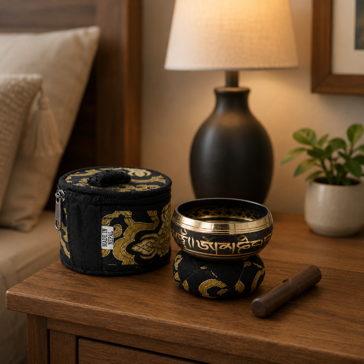 Mini Singing Bowl Gift Set 6x8 (cm) Black, Brass from Nepal (4)