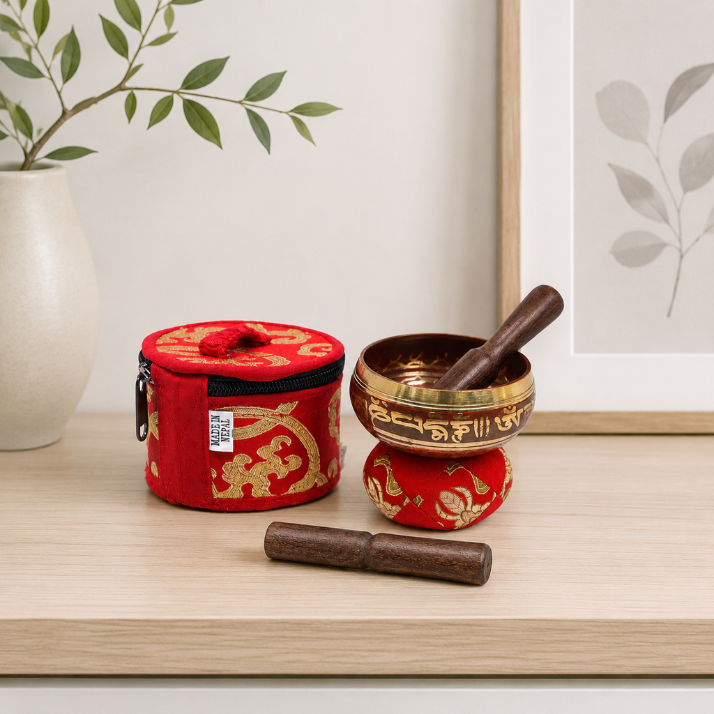 Mini Singing Bowl Gift Set - Red
