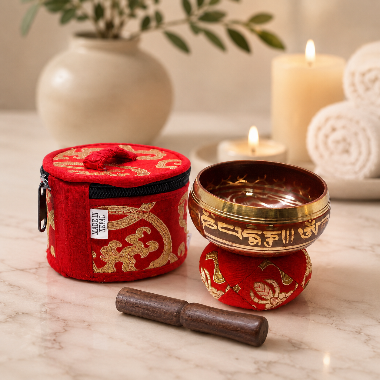 Mini Singing Bowl Gift Set - Red