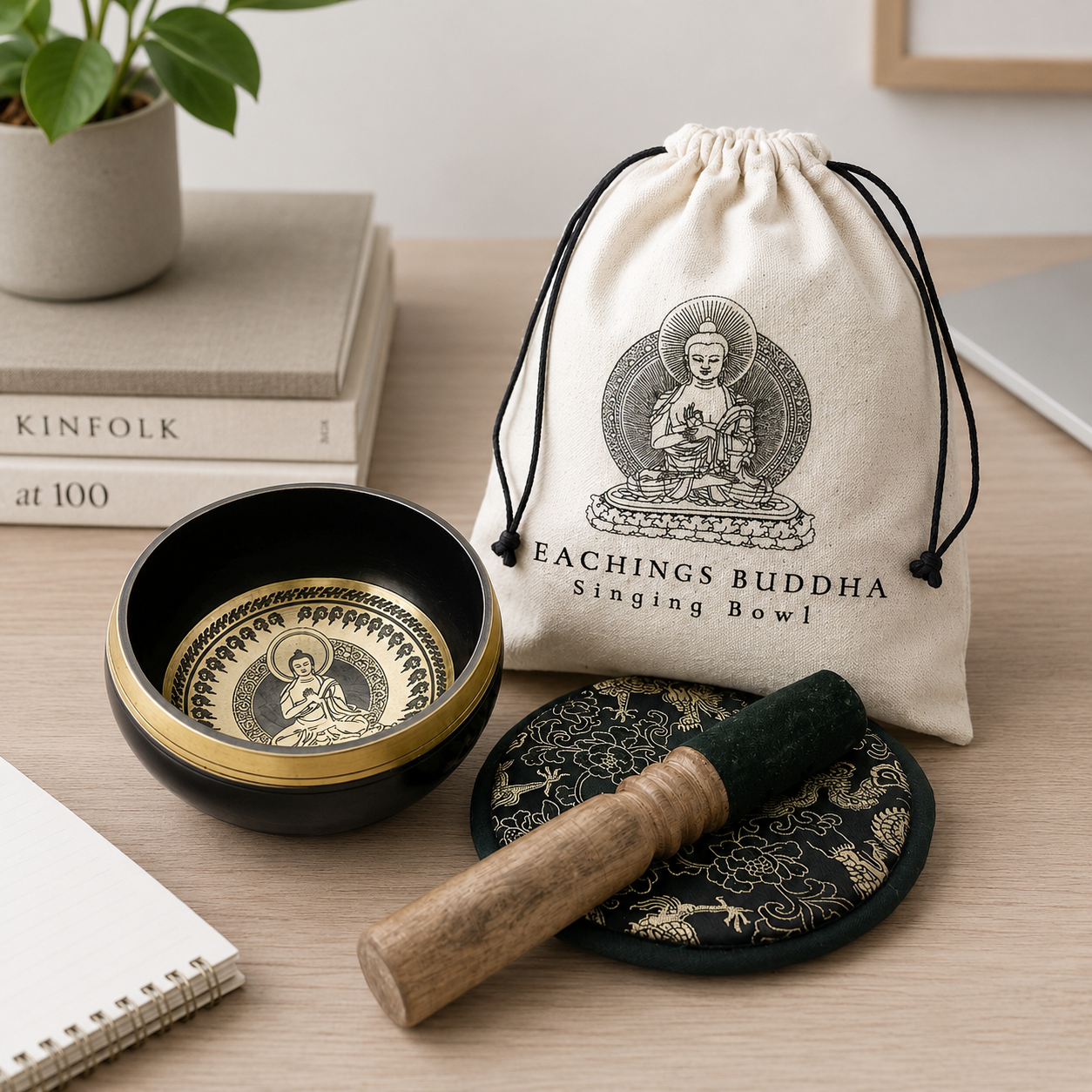 Hand Beaten & Engraved Singing Bowl Gift Set - 14cm - Flower of Life