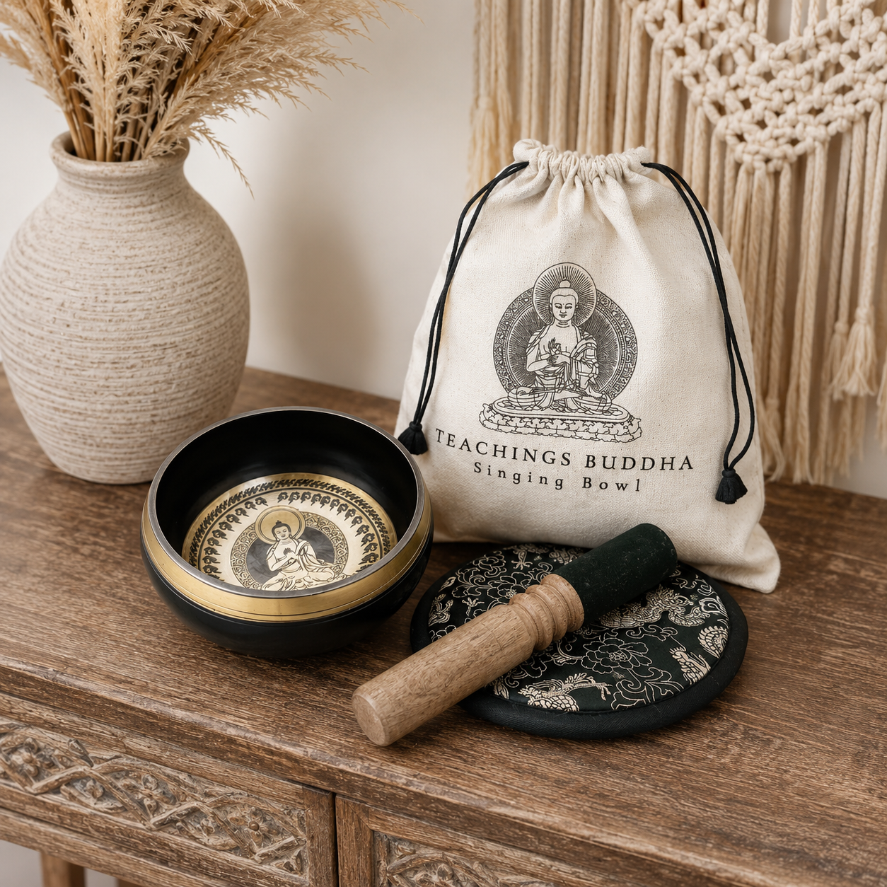 Hand Beaten & Engraved Singing Bowl Gift Set - 14cm - Flower of Life
