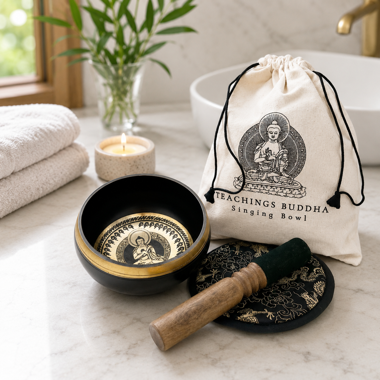 Hand Beaten & Engraved Singing Bowl Gift Set - 14cm - Flower of Life