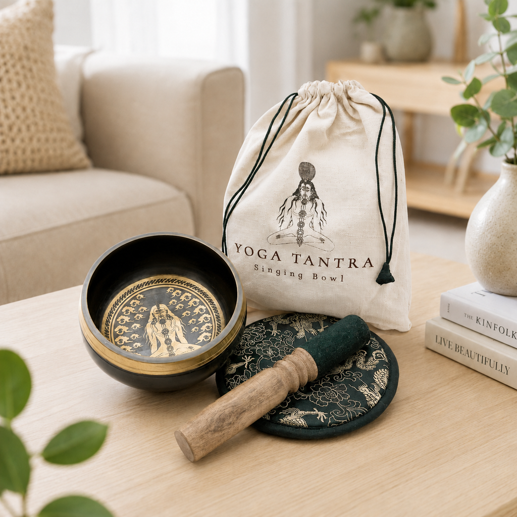 Hand Beaten & Engraved Singing Bowl Gift Set - 14cm - Yogi