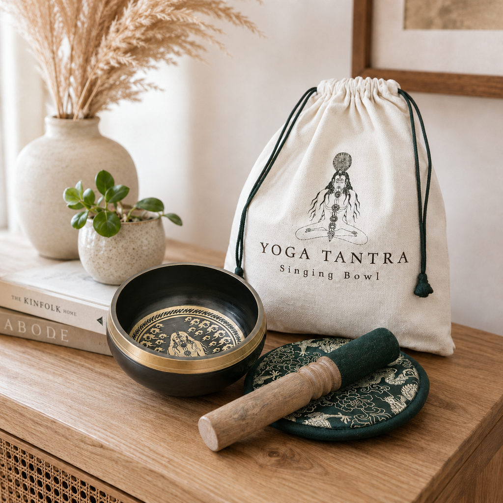 Hand Beaten & Engraved Singing Bowl Gift Set - 14cm - Yogi