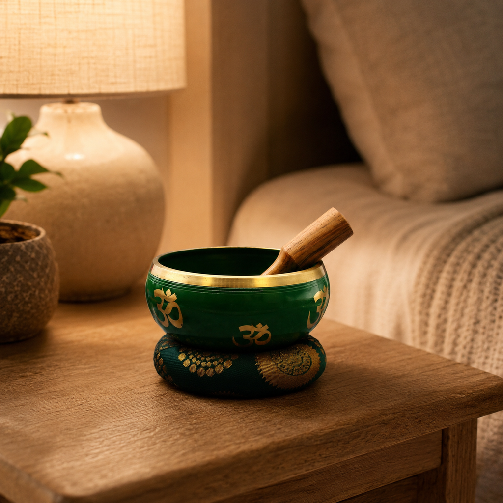 Lrg Tree of Life Singing Bowl Set- Green 14cm