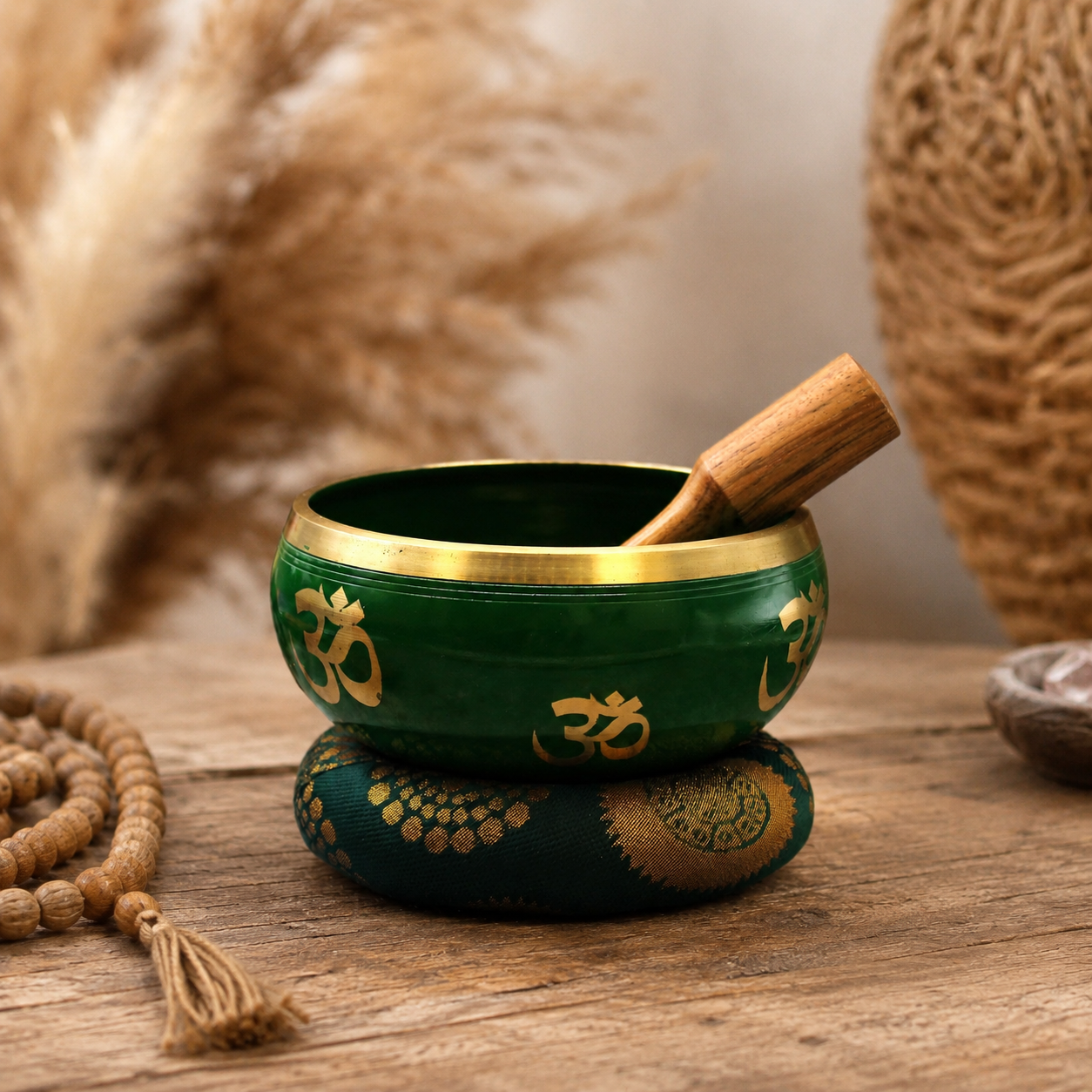 Lrg Tree of Life Singing Bowl Set- Green 14cm