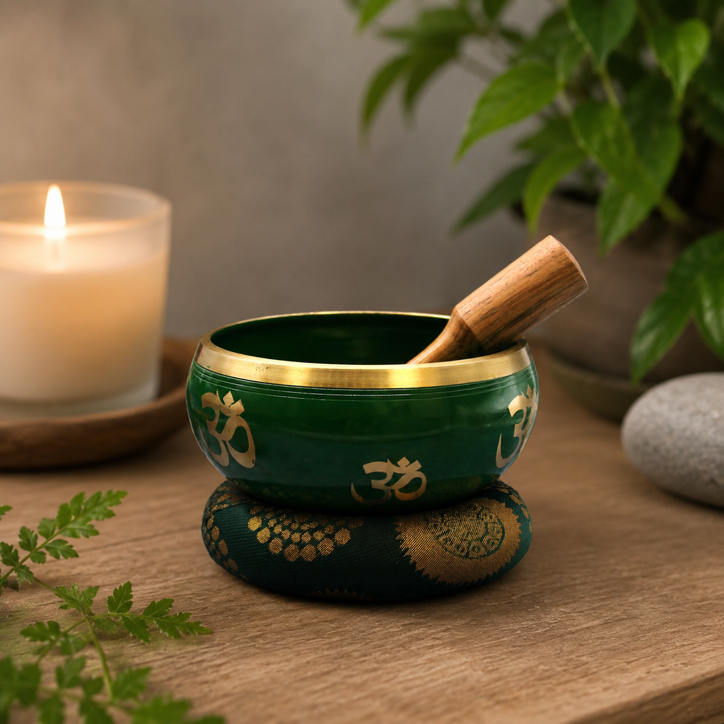 Lrg Tree of Life Singing Bowl Set- Green 14cm